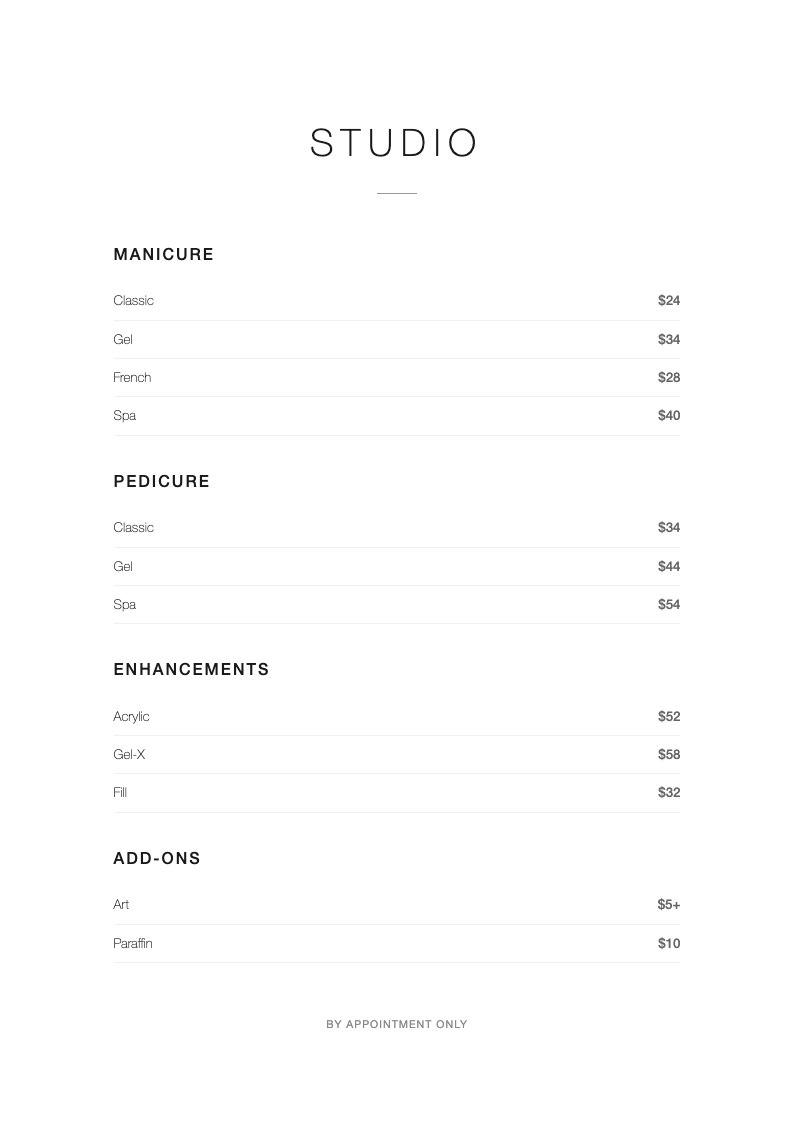 Minimalist white nail price list